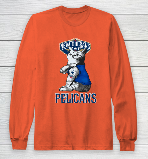 NBA Basketball My Cat Loves New Orleans Pelicans Long Sleeve T-Shirt 3