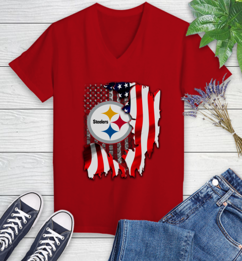 Pittsburgh Steelers NFL Football American Flag Women's V-Neck T-Shirt 12 Pittsburgh Steelers NFL Football American Flag Women's V-Neck T-Shirt - Image 12