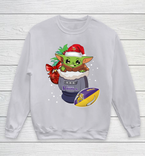 Minnesota Vikings Christmas Baby Yoda Star Wars Funny Happy NFL Youth Sweatshirt 4