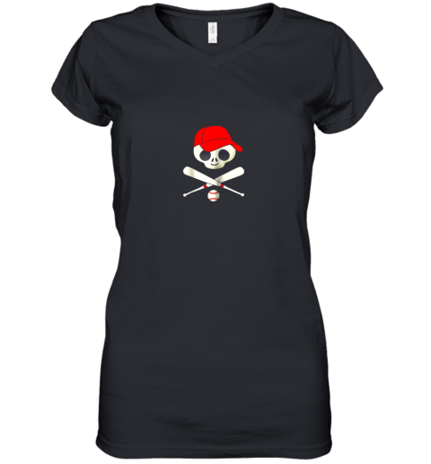 Baseball Jolly Roger Pirate Shirt Funny Skull Women's V-Neck T-Shirt