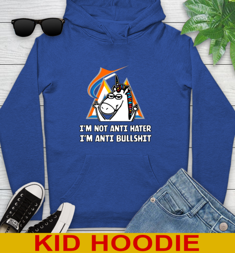 Miami Marlins MLB Baseball Unicorn I'm Not Anti Hater I'm Anti Bullshit Youth Hoodie 10