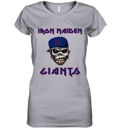 NFL New York Giants Iron Maiden Rock Band Music Football Sports HUkDvGlmJZ0 women v neck t shirt 39 95 151514 front sport grey