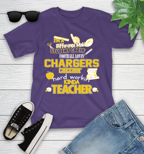 Los Angeles Chargers NFL I'm A Difference Making Student Caring Football Loving Kinda Teacher Youth T-Shirt 3
