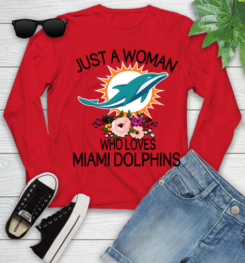 NFL Just A Woman Who Loves Miami Dolphins Football Sports Youth Long Sleeve 8