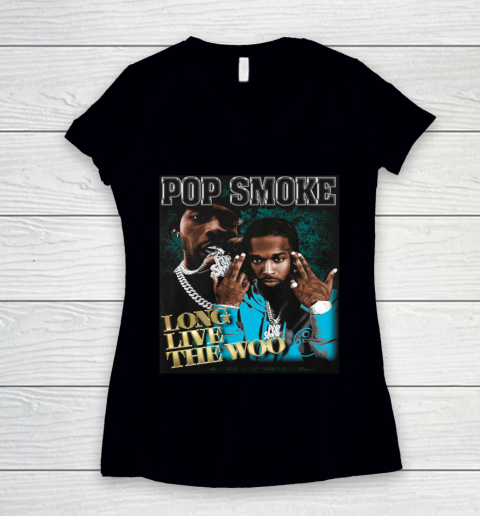Pop Smoke Dior Retro T Shirt, Long Live The Woo Women's V-Neck T-Shirt