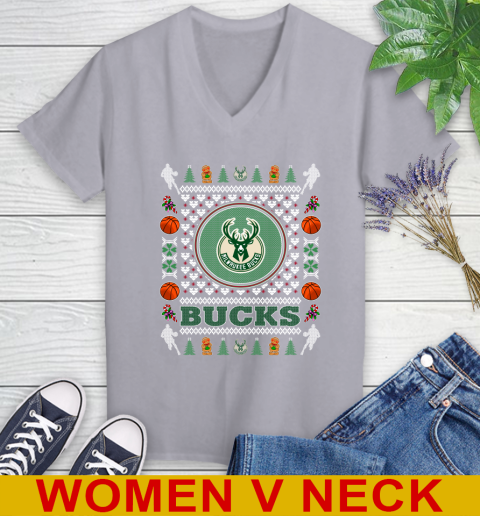 Milwaukee Bucks Merry Christmas NBA Basketball Loyal Fan Women's V-Neck T-Shirt 4