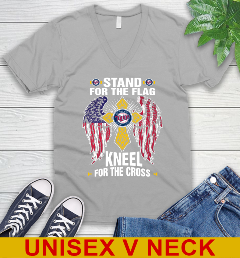 MLB Baseball Minnesota Twins Stand For Flag Kneel For The Cross Shirt V-Neck T-Shirt 3