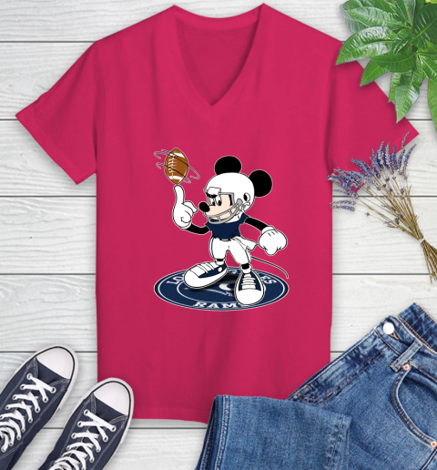 NFL Football Los Angeles Rams Cheerful Mickey Disney Shirt Women's V-Neck T-Shirt - Image 9
