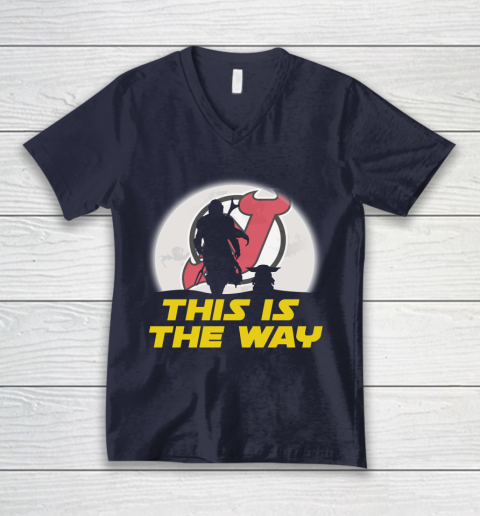 New Jersey Devils NHL Ice Hockey Star Wars Yoda And Mandalorian This Is The Way V-Neck T-Shirt 2