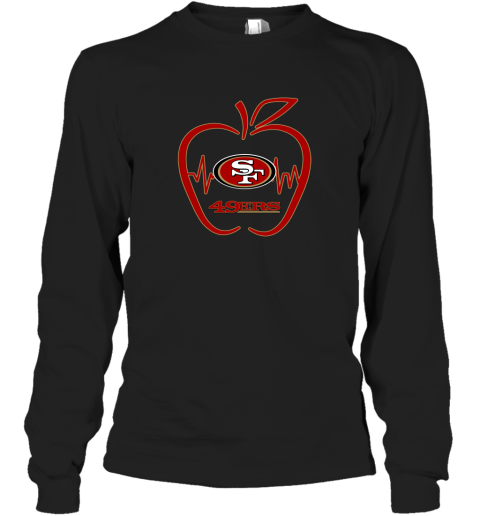 Apple Heartbeat Teacher Symbol San Francisco 49ers Long Sleeve T-Shirt