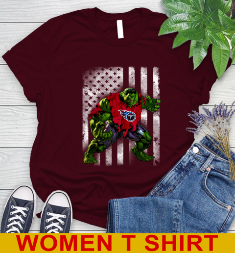 Tennessee Titans Hulk Marvel Avengers NFL Football American Flag Women's T-Shirt 6