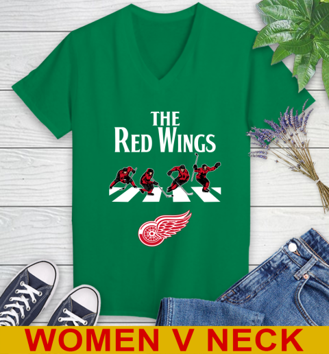 NHL Hockey Detroit Red Wings The Beatles Rock Band Shirt Women's V-Neck T-Shirt 5