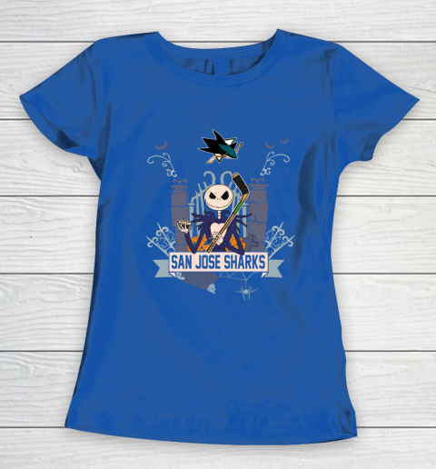 NHL San Jose Sharks Hockey Jack Skellington Halloween Women's T-Shirt 8