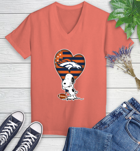 Denver Broncos NFL Football The Peanuts Movie Adorable Snoopy Women's V-Neck T-Shirt 6