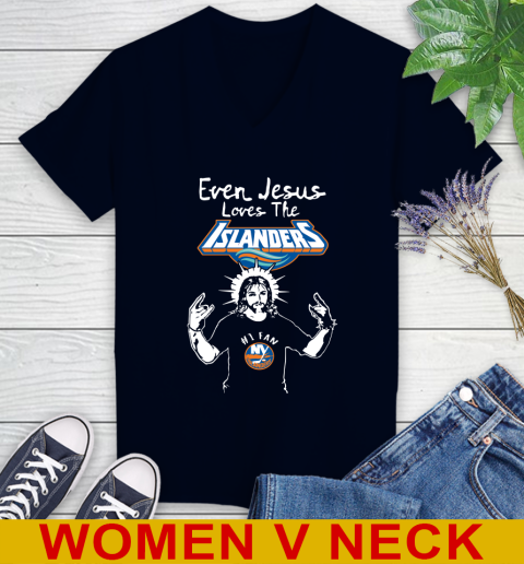 New York Islanders NHL Hockey Even Jesus Loves The Islanders Shirt Women's V-Neck T-Shirt 2