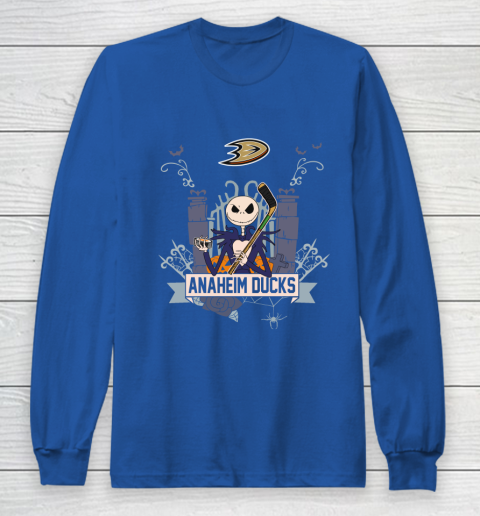 NHL Anaheim Ducks Hockey Jack Skellington Halloween Long Sleeve T-Shirt 6