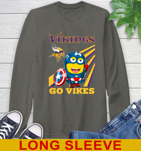 NFL Football Minnesota Vikings Captain America Marvel Avengers Minion Shirt Long Sleeve T-Shirt 10