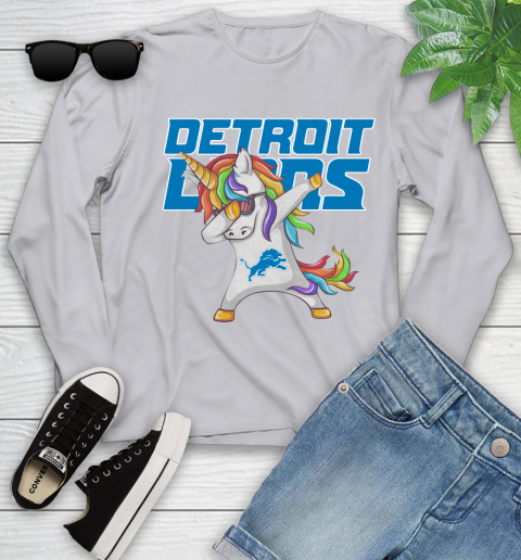 Detroit Lions NFL Football Funny Unicorn Dabbing Sports Youth Long Sleeve 5