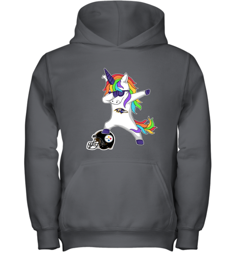 Football Dabbing Unicorn Steps On Helmet Baltimore Ravens Youth Hoodie