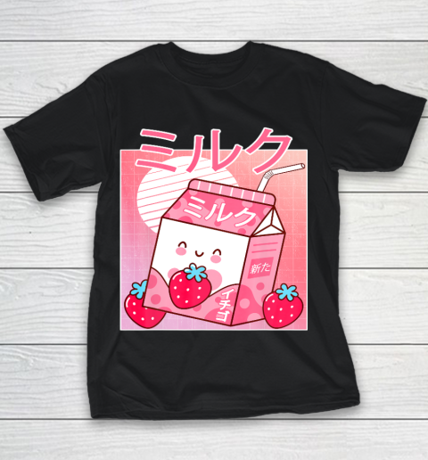 Japanese Kawaii Strawberry Milk  Shake Carton Funny Retro Youth T-Shirt