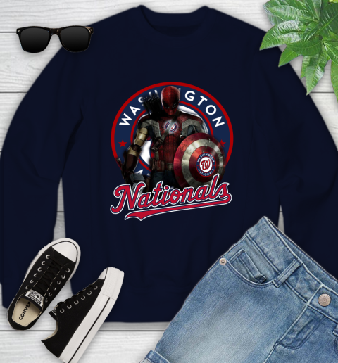 MLB Captain America Thor Spider Man Hawkeye Avengers Endgame Baseball Washington Nationals Youth Sweatshirt 3