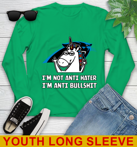 Carolina Panthers NFL Football Unicorn I'm Not Anti Hater I'm Anti Bullshit Youth Long Sleeve 7