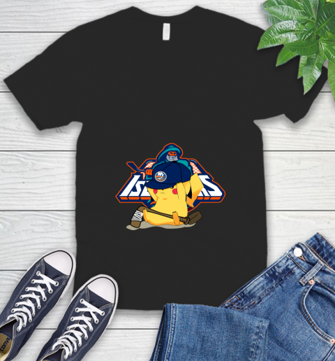 NHL Pikachu Hockey Sports New York Islanders V-Neck T-Shirt 2