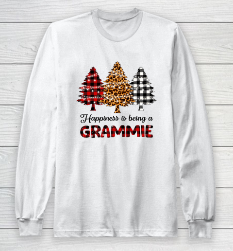 Happiness is being a Grammie Leopard plaid Christmas tree Long Sleeve T-Shirt