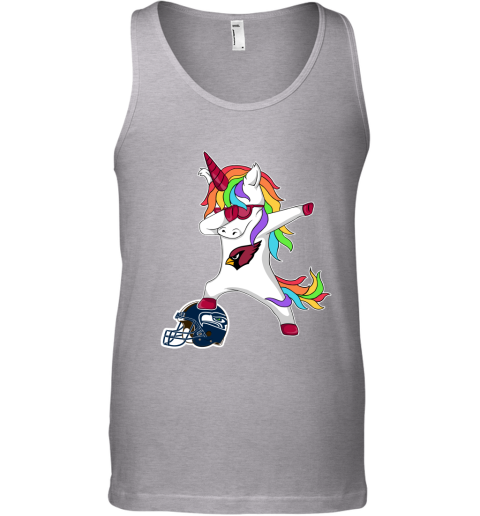 cvap football dabbing unicorn steps on helmet arizona cardinals unisex tank 17 front sport grey