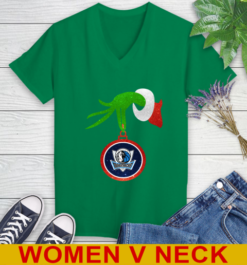 Dallas Mavericks Grinch Merry Christmas NBA Basketball Women's V-Neck T-Shirt 6