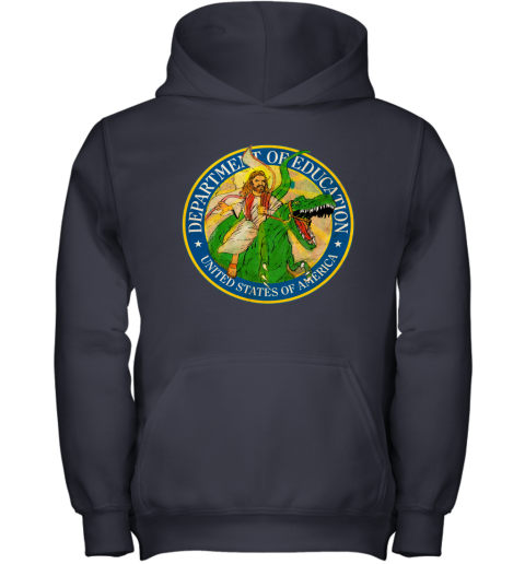 k0wt department of education badass jesus riding a dinosaur shirts youth hoodie 43 front navy