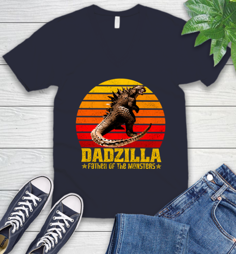 Father S Day Funny Gift Ideas Apparel Dadzilla Father Of The Monsters Retro Vintage Sunset T Shirt V Neck T Shirt Itees Global