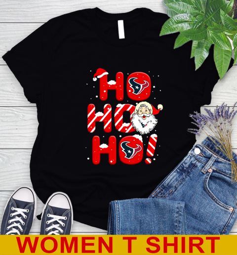 Houston Texans NFL Football Ho Ho Ho Santa Claus Merry Christmas Shirt Women's T-Shirt