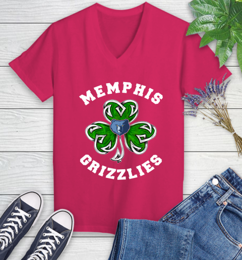 NBA Memphis Grizzlies Three Leaf Clover St Patrick's Day Basketball Sports Women's V-Neck T-Shirt 9