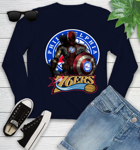 Philadelphia 76ers NBA Basketball Captain America Thor Spider Man Hawkeye Avengers (1) Youth Long Sleeve 3