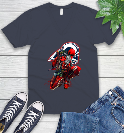 NFL Deadpool Marvel Comics Sports Football Los Angeles Rams V-Neck T-Shirt 9