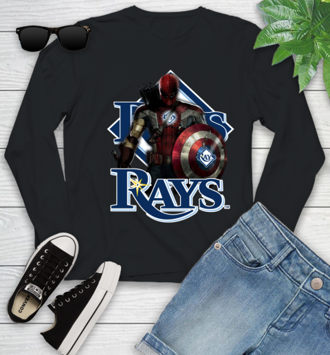 MLB Captain America Thor Spider Man Hawkeye Avengers Endgame Baseball Tampa Bay Rays Youth Long Sleeve 2