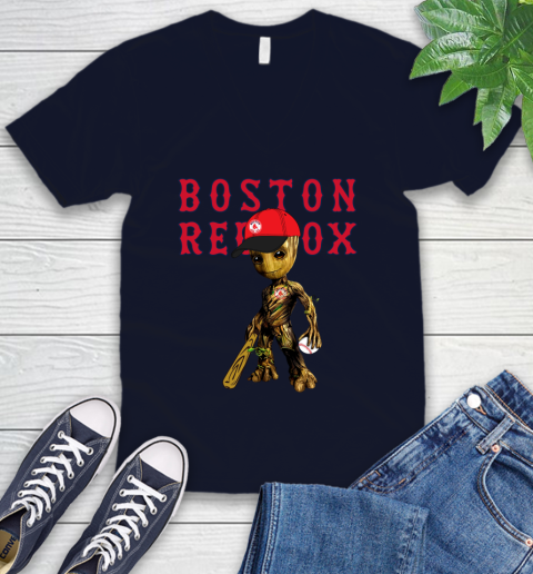MLB Boston Red Sox Groot Guardians Of The Galaxy Baseball V-Neck T-Shirt 3