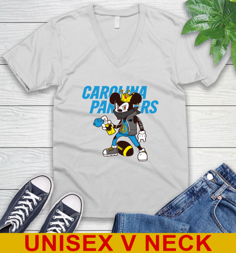 Carolina Panthers NFL Football Mickey Peace Sign Sports V-Neck T-Shirt