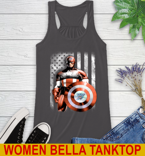 Oklahoma City Thunder NBA Basketball Captain America Marvel Avengers American Flag Shirt Racerback Tank 10