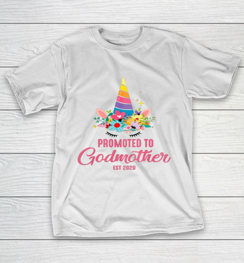 Womens Promoted To Godmother 2020 Costume Unicorn Baby Shower Gift T-Shirt