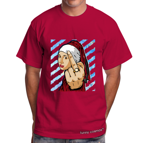Air Jordan 1 Chicago Matching Sneaker Tshirt The Girl With The Pearl Earing Middle Finger Red and white Jordan Tshirt