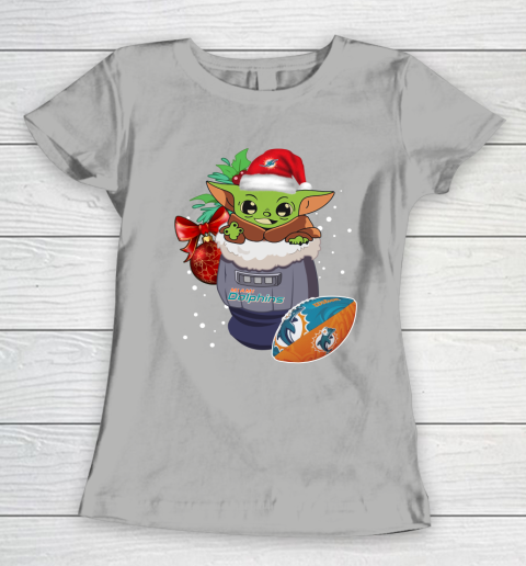 Miami Dolphins Christmas Baby Yoda Star Wars Funny Happy NFL Women's T-Shirt 11