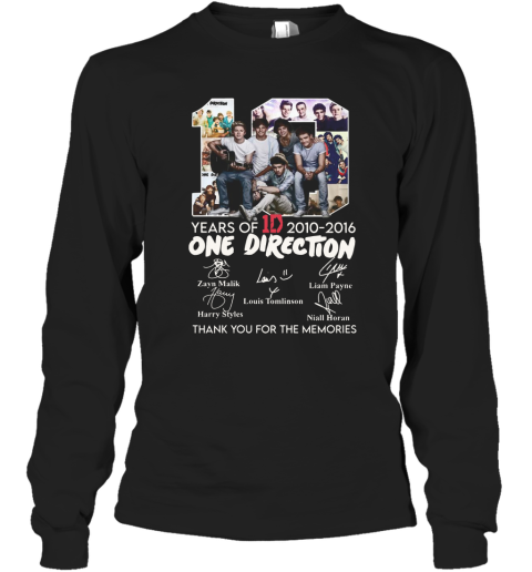 10 Years Of 1D 2010 2016 One Direction Thank You For The Memories Signatures Long Sleeve T-Shirt