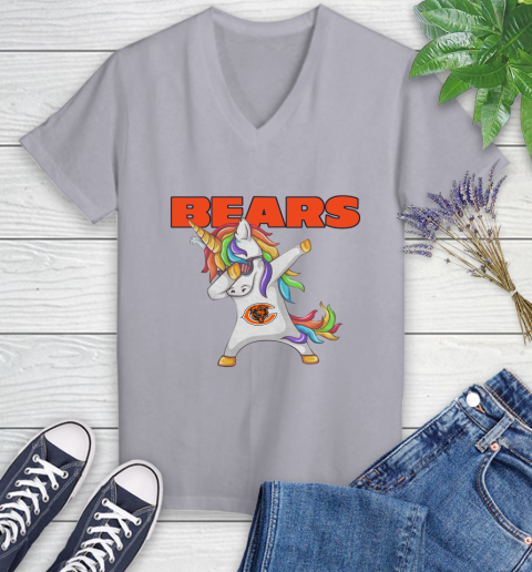 Chicago Bears NFL Football Funny Unicorn Dabbing Sports Women's V-Neck T-Shirt 4