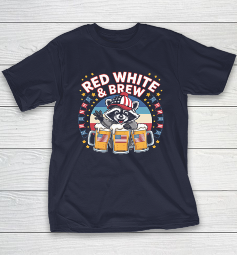 Funny Raccoon red white and brew Independence Day 4th of July Youth T-Shirt 2