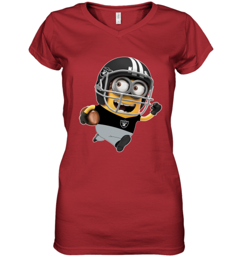 NFL Oakland Raiders Minions Disney Football Sports 77AwUJMUX95 women v neck t shirt 39 95 151514 front red