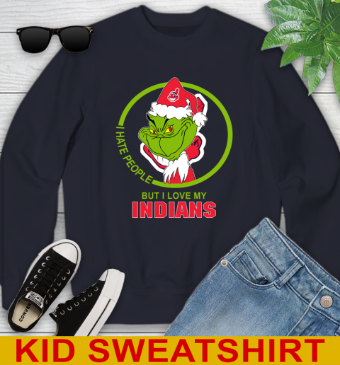 Cleveland Indians MLB Christmas Grinch I Hate People But I Love My Favorite Baseball Team Youth Sweatshirt 3