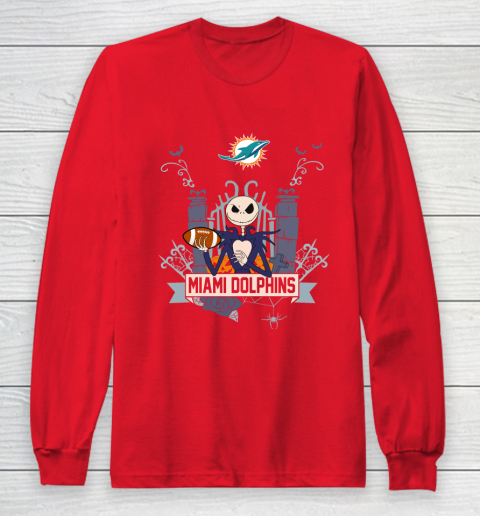 NFL Miami Dolphins Football Jack Skellington Halloween Long Sleeve T-Shirt 7
