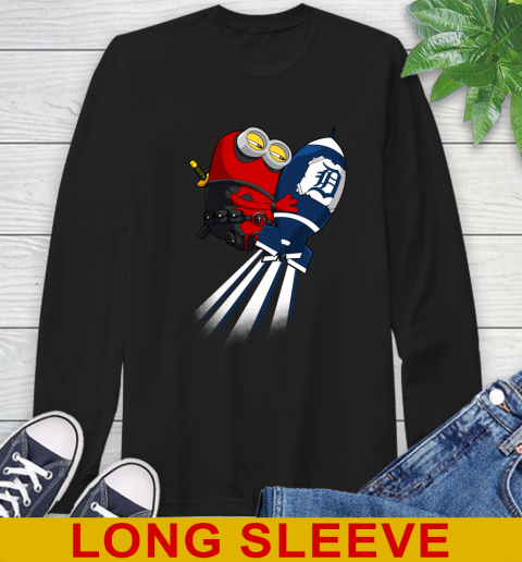 MLB Baseball Detroit Tigers Deadpool Minion Marvel Shirt Long Sleeve T-Shirt